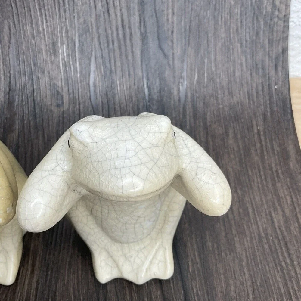 Ivory Crackle Hear See No Evil Frogs Statue‎ 4